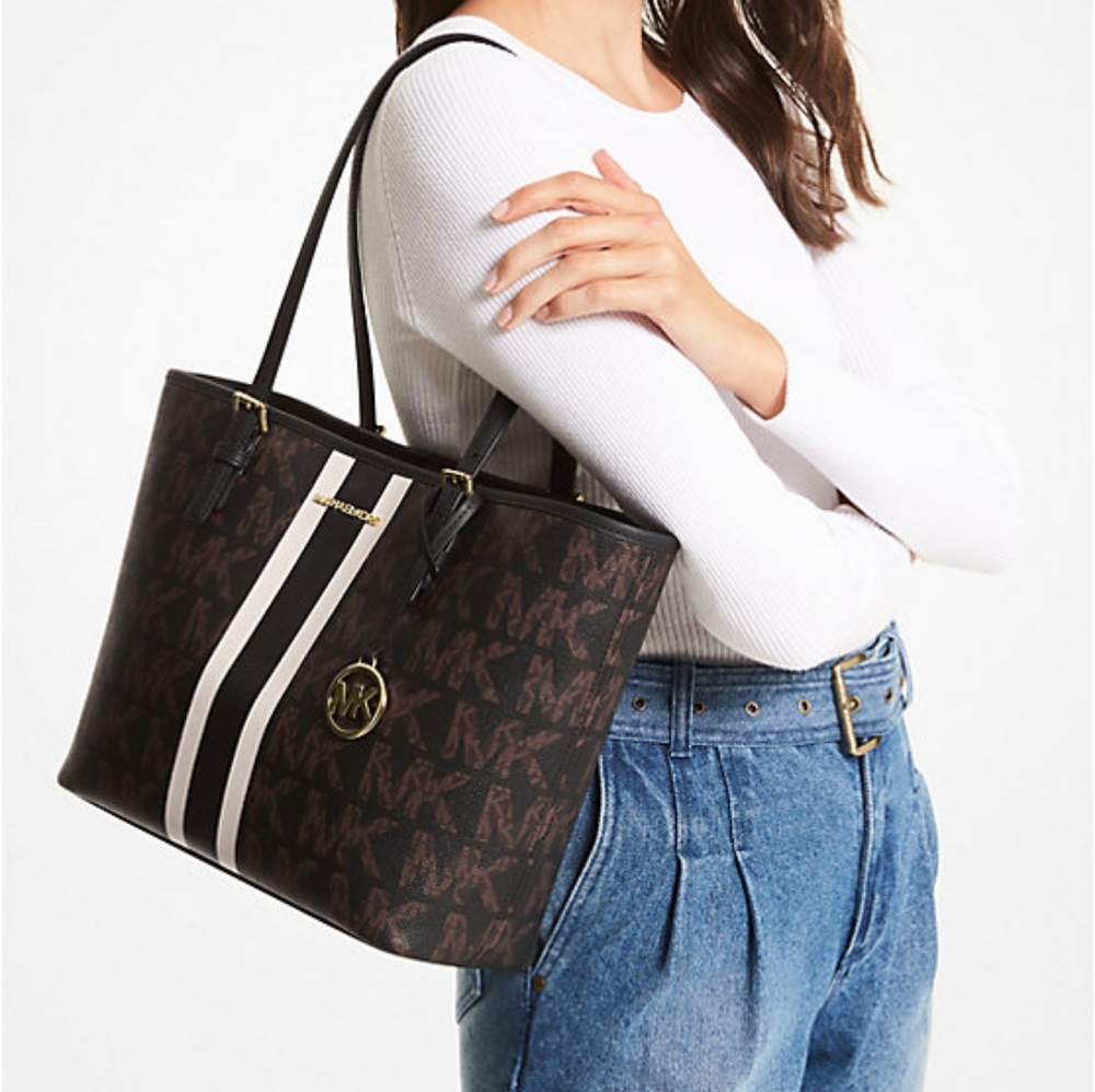 Michael Kors Jet Set Travel Medium Logo Stripe Tote Bag